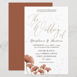 Invitación de boda de terracota económica con hoja