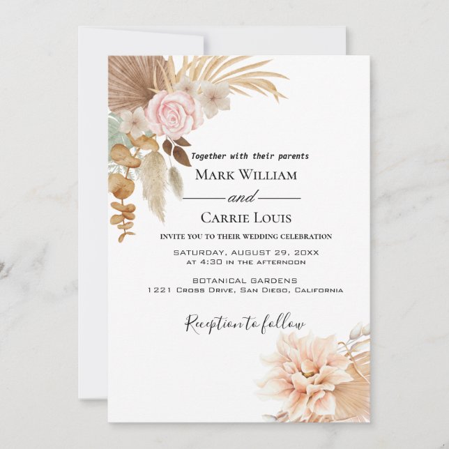 Invitación de boda de terracota floral bohemio (Anverso)