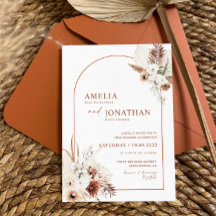 Invitación de boda de terracota herrumbrosa Pampas