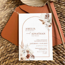 Invitación de boda de terracota herrumbrosa Pampas