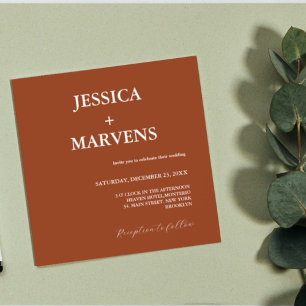 Invitación de boda de terracota naranja quemada y
