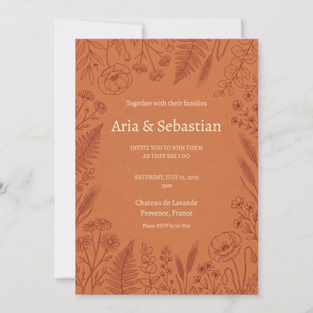 Invitación de Boda de Terracota Paisley (Anverso)