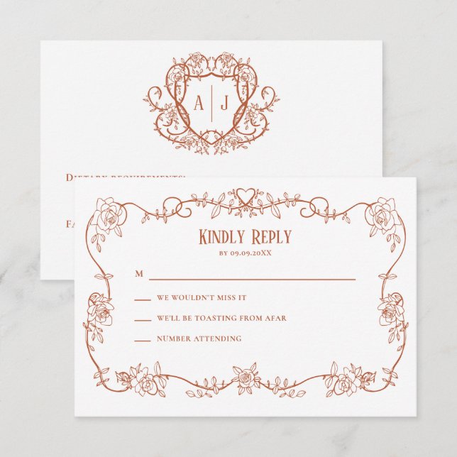 Invitación de boda de terracota Rambling Rose, (Anverso / Reverso)