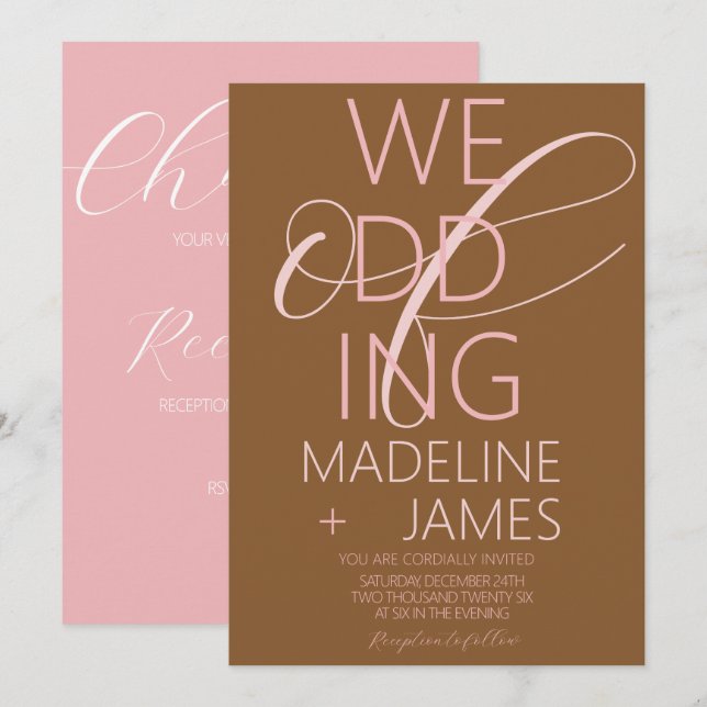 Invitación de boda de terracota rosa tipo ELEGANT (Anverso / Reverso)