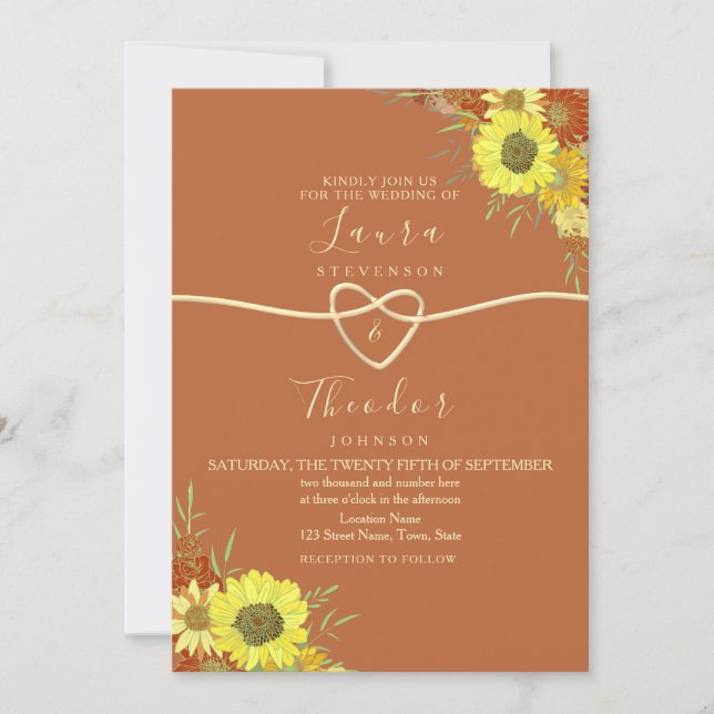 Invitación de boda de terracota rústica con giraso (Anverso)