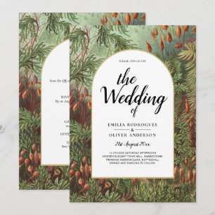 Invitación de boda de terracota verde botánica vin