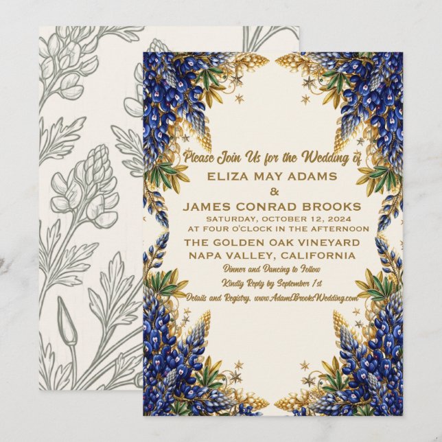 Invitación de Boda de Texas Bluebonnet (Anverso / Reverso)