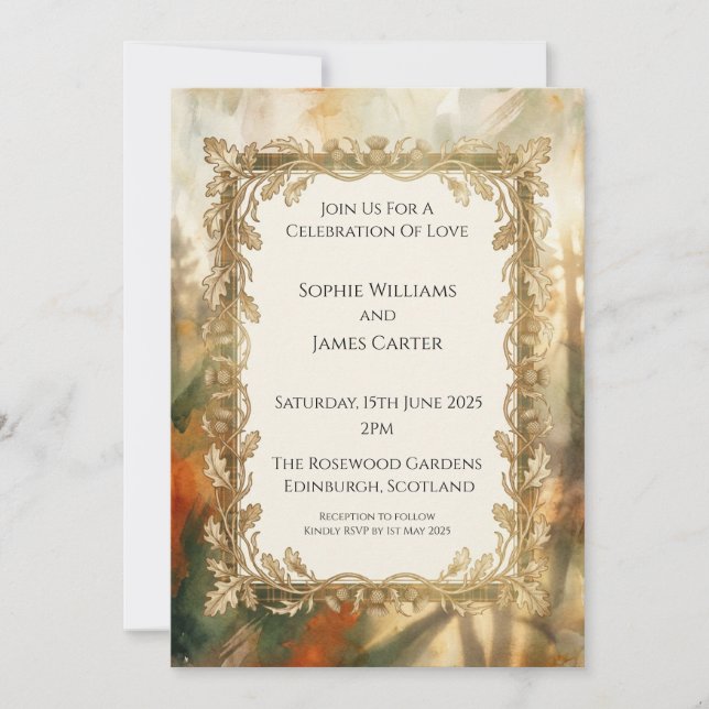 Invitación de boda de tierras altas brumosas (Anverso)