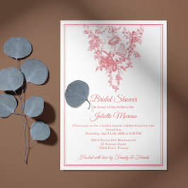 Invitación de boda de Toile de Jouy rosa sonrosado
