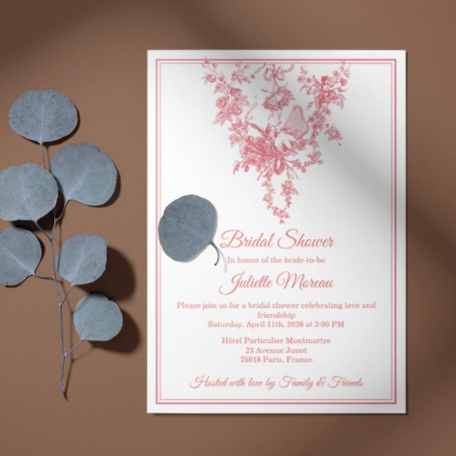 Invitación de boda de Toile de Jouy rosa sonrosado (Subido por el creador)