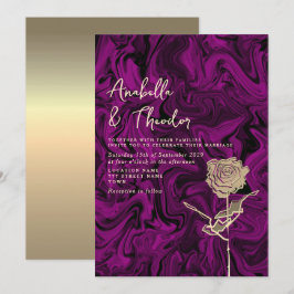 Invitación de boda de tono púrpura dorado