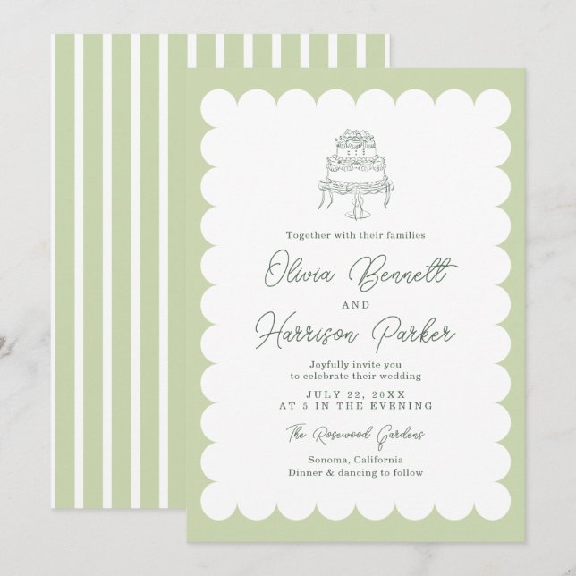 Invitación de Boda de Torta Romántica con Escallad (Anverso / Reverso)