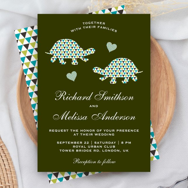 Invitación de boda de tortugas románticas lindas (Subido por el creador)