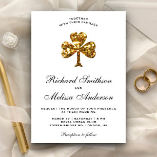 Invitación de boda de trébol dorado del día de San