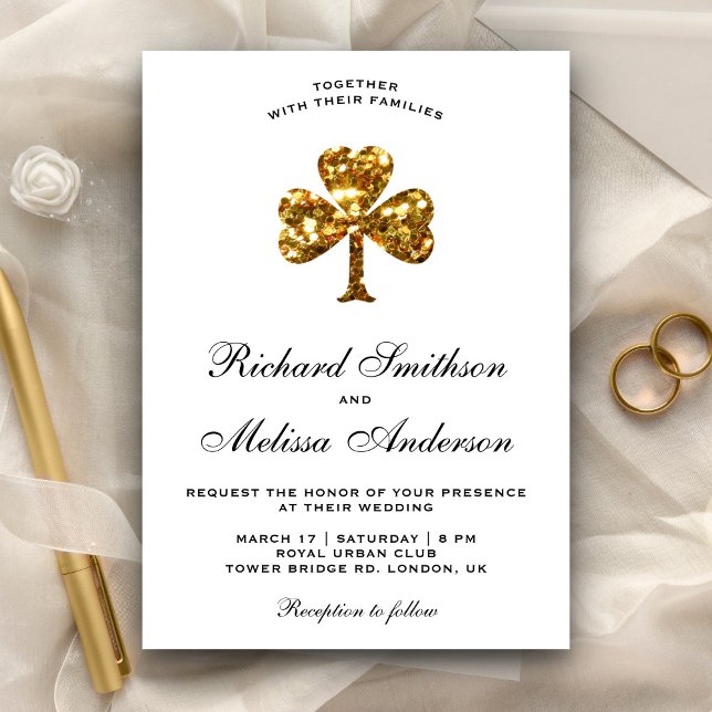 Invitación de boda de trébol dorado del día de San (Subido por el creador)
