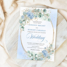 Invitación de boda de trigo floral azul refinado d