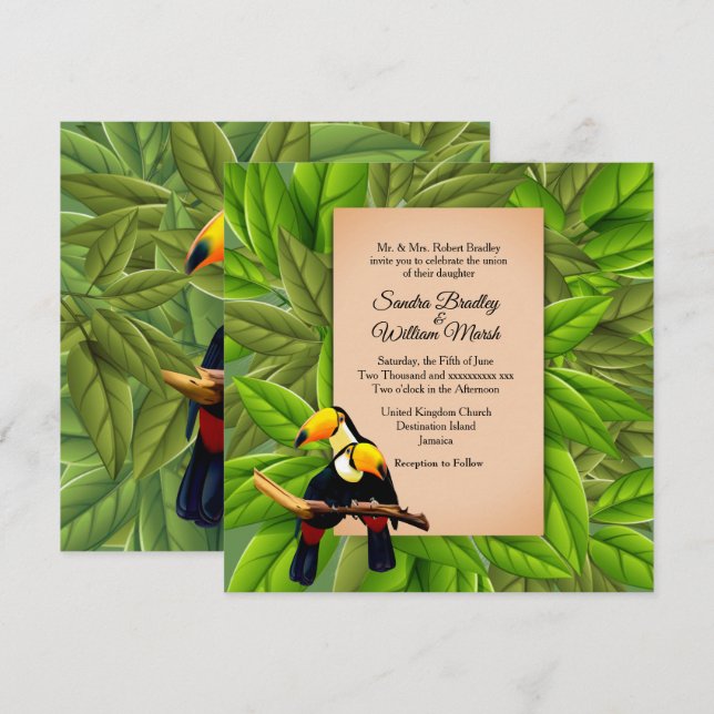 Invitación de boda de tucanes de la selva (Anverso / Reverso)