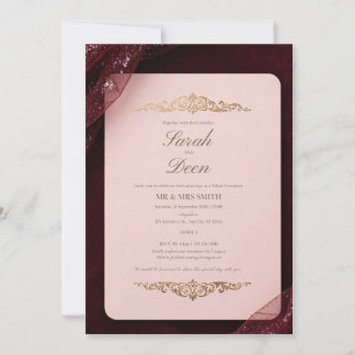 Invitación de boda de tul bordada con destellos co