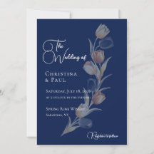 Invitación de boda de tulipán azul elegante