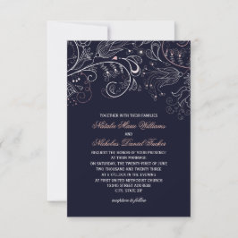 Invitación de boda de tulipán azul marino con patr