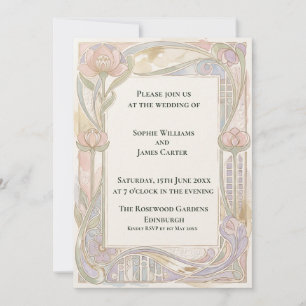 Invitación de boda de tulipán rosado Art Nouveau