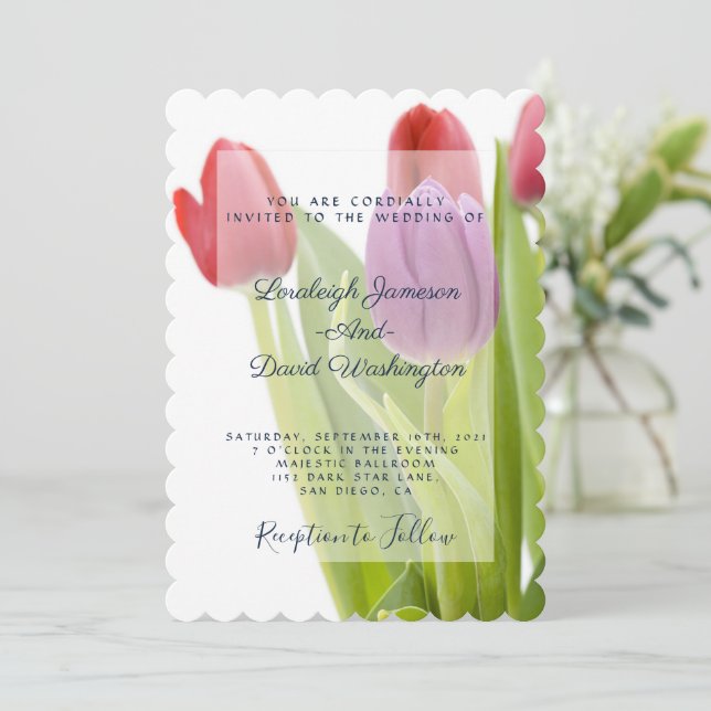 Invitación de boda de tulipanes (Anverso de pie)