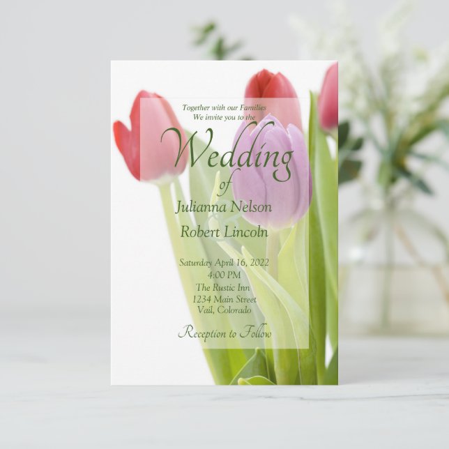 Invitación de boda de tulipanes (Anverso de pie)