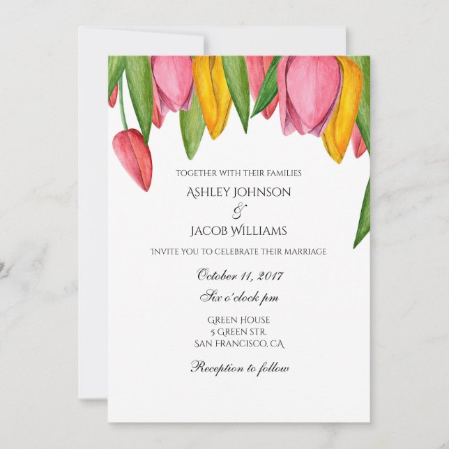 Invitación de boda de tulipanes. Invitaciones flor (Anverso)