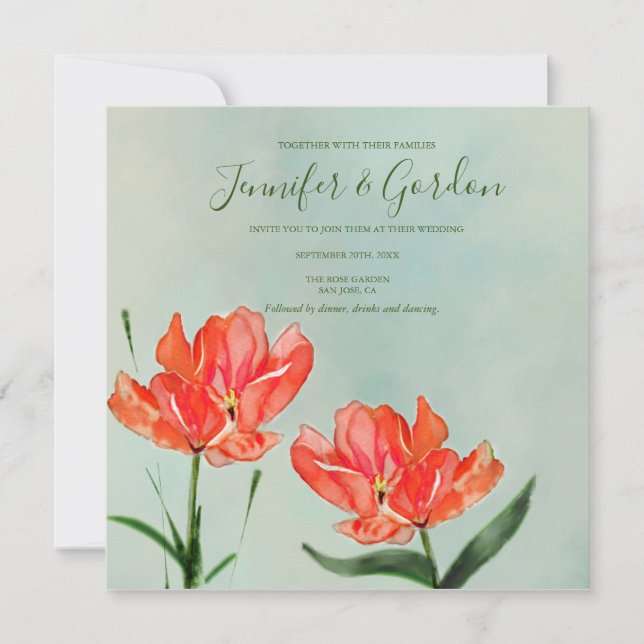 Invitación de boda de Tulipanes Rojos (Anverso)