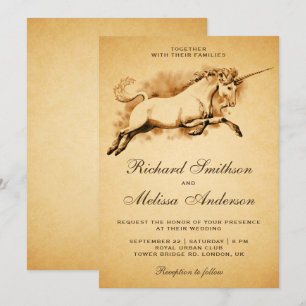 Invitación de boda de unicornio mítico vintage