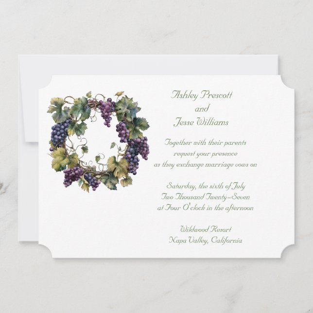 Invitación de boda de uvas de Napa (Anverso)