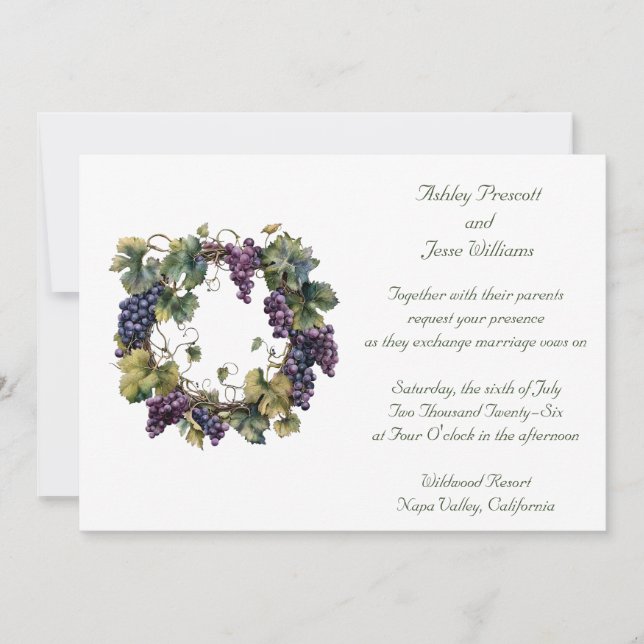 Invitación de boda de uvas de Napa (Anverso)