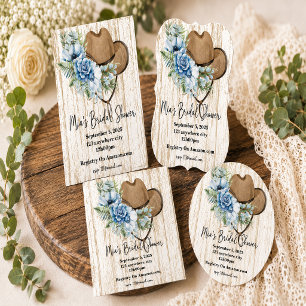 invitación de boda de vaquera con flores azules