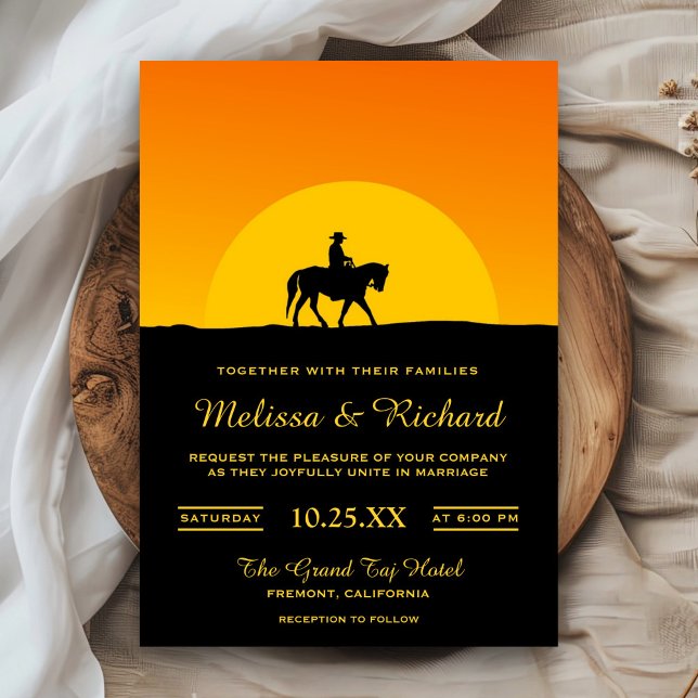 Invitación de boda de vaquero con puesta de sol de (Subido por el creador)