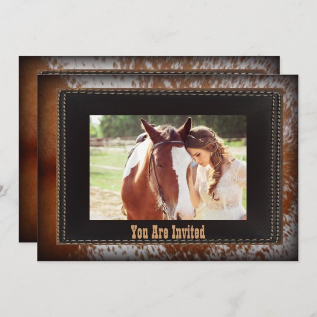 Invitación de boda de vaquero de cuero de vaca Cou (Anverso / Reverso)