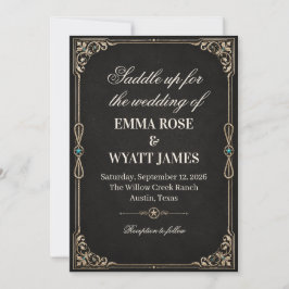 Invitación de boda de vaquero occidental de oro ne