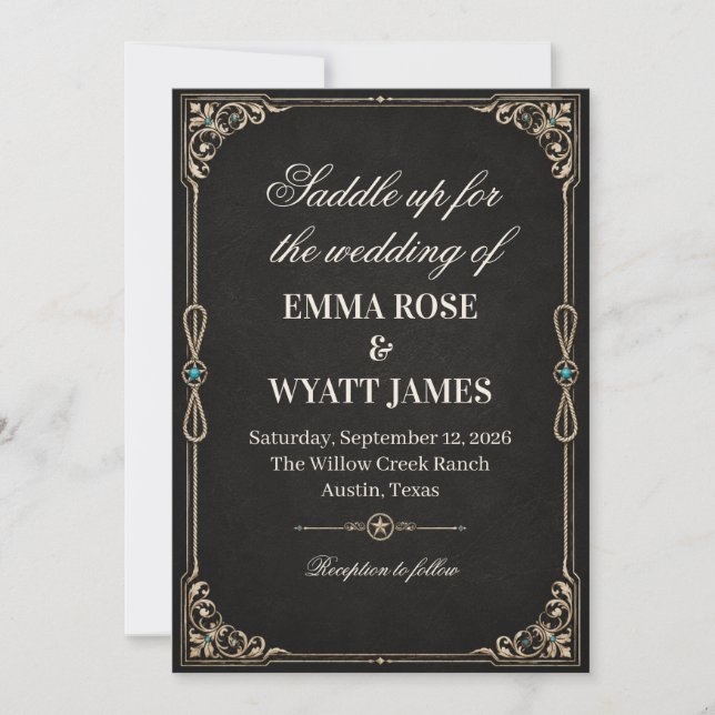 Invitación de boda de vaquero occidental de oro ne (Anverso)