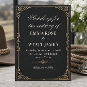 Invitación de boda de vaquero occidental de oro ne