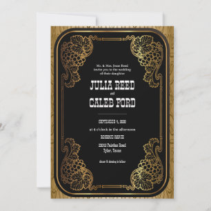 Invitación de boda de vaquero occidental en oro vi