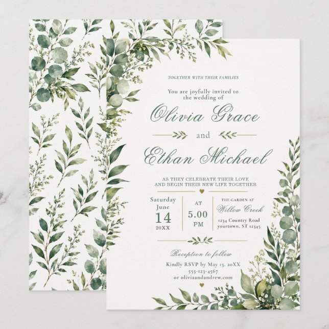 Invitación de boda de vegetación botánica (Anverso / Reverso)