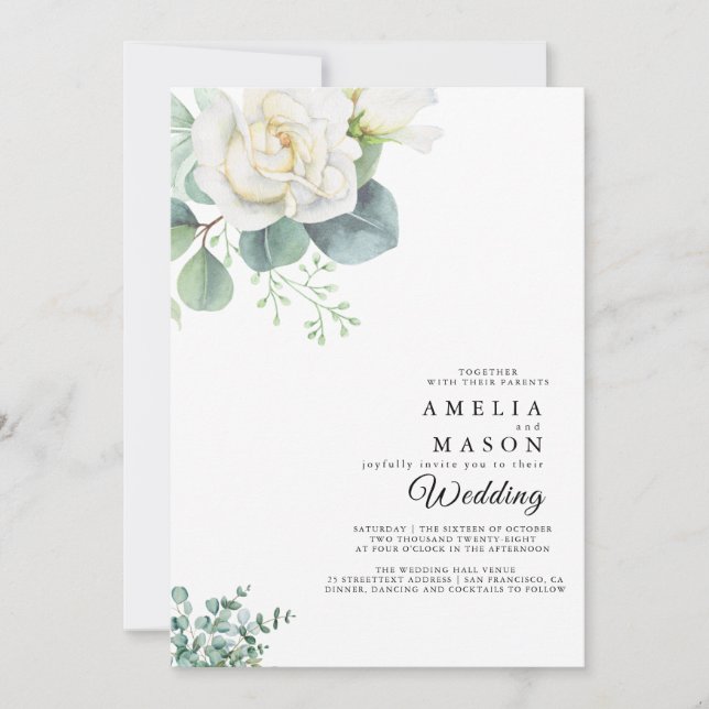 invitación de boda de vegetación de eucalipto (Anverso)