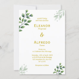 Invitación de boda de vegetación dorada