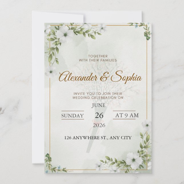 Invitación de boda de vegetación elegante (Anverso)