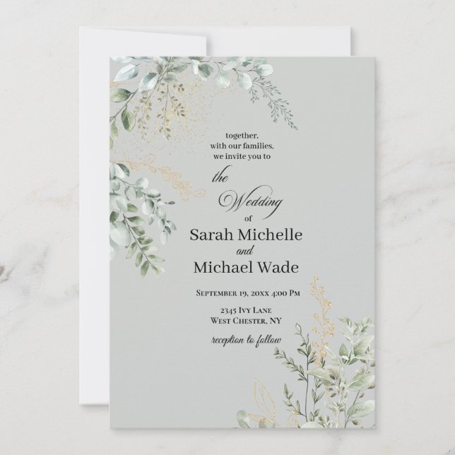 Invitación de boda de vegetación elegante (Anverso)