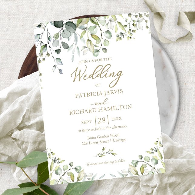 Invitación de boda de vegetación elegante de eucal (Subido por el creador)