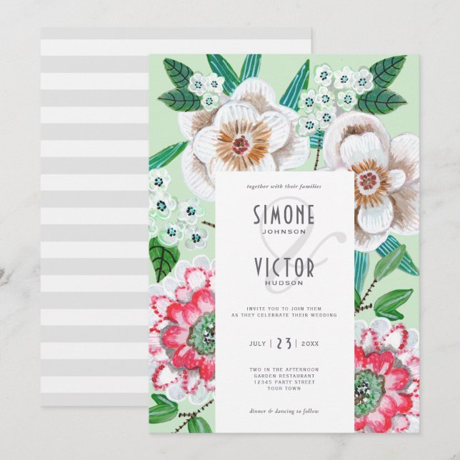 Invitación de boda de vegetación floral imprimible (Anverso / Reverso)