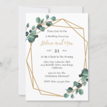 Invitación de boda de vegetación geométrica dorada