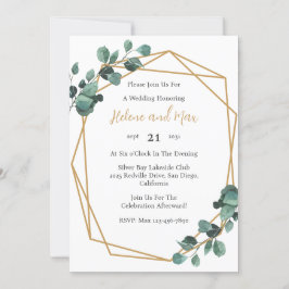 Invitación de boda de vegetación geométrica dorada