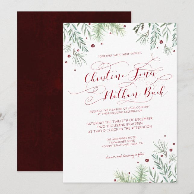 Invitación de boda de vegetación invernal (Anverso / Reverso)