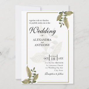 Invitación de boda de vegetación minimalista elega
